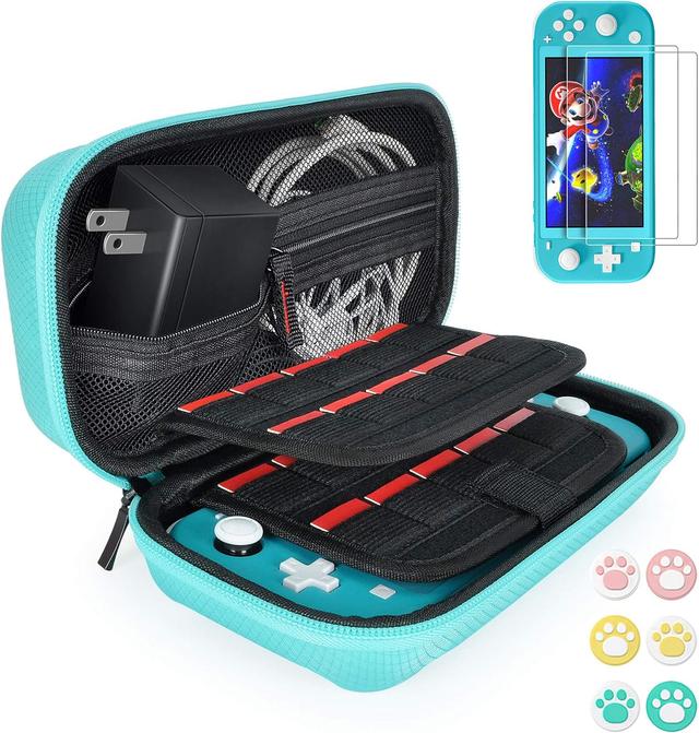 Product image of Daydayup Switch Case Compatible with Nintendo Switch Lite 2 Pack Screen Protector & 6 Pcs Thumb Grip, 20 Game Cartridges Hard Shell Travel Carrying Switch Lite Console & Accessories, Turquoise