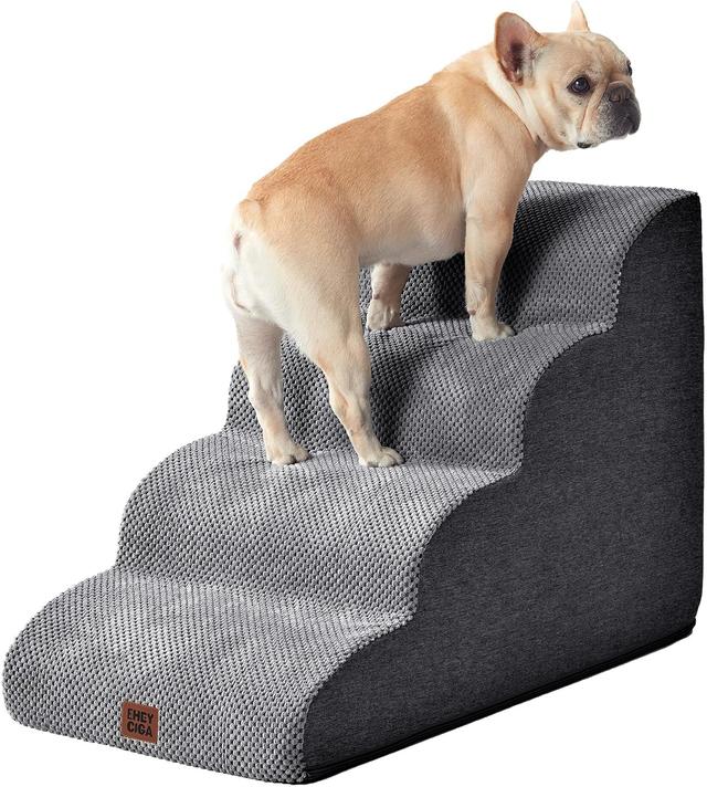 Product image of EHEYCIGA Curved Dog Stairs Ramp for High Beds 19.7" H, 4-Step Dog Steps for Small Dogs and Cats, Pet Stairs for High Bed Climbing, Non-Slip Balanced Pet Step Indoor, Grey