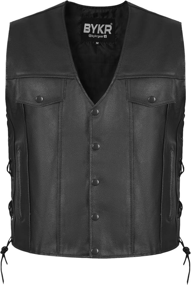 Product image of BYKR Leather Motorcycle Vest for Men & Women Biker Vests For Everyday Motorbike Riding Club All Purpose With Adjustable Sides