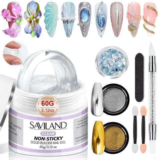 Product image of SAVILAND Solid Builder Nail Gel - 60g Large Capacity 3D Nail Gels Sculpting Gel for Art Non-Sticky Hand Carving Glue Extension with Sequins Chrome Powder DIY Salon Home