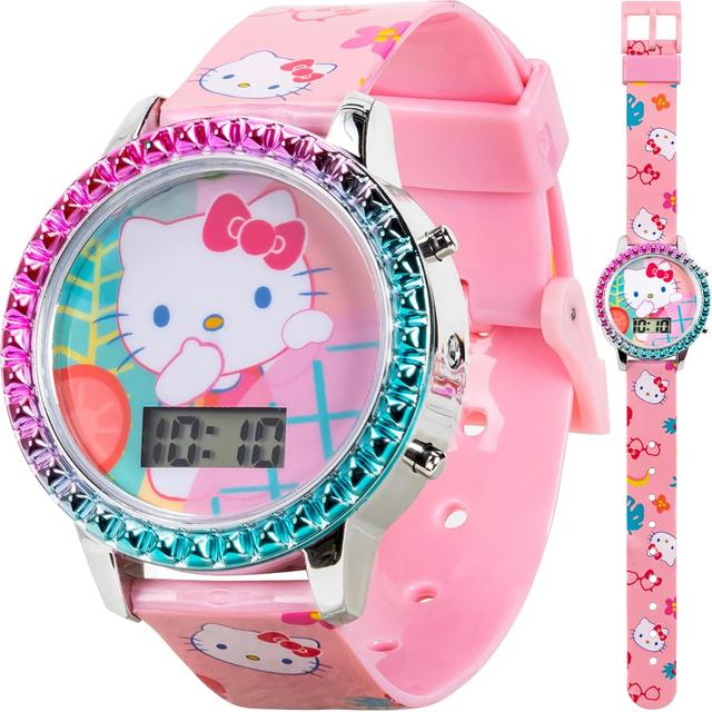 Product image of Accutime Sanrio Hello Kitty Girls' Digital LCD Quartz Watch with Pink Strap and Colorful Bezel - Fun LED Light Show - Easy to Read Time for Kids - Fits Wrist 5.5"-8"