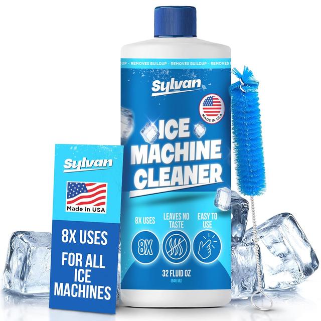 Product image of Sylvan Ice Machine Cleaner and Descaler | 32 oz (8 uses) | Free Brush | Made in USA | Nickel Safe Ice Maker Cleaner and Descaler | Universal Compatibility for Commercial & Residential Ice Makers