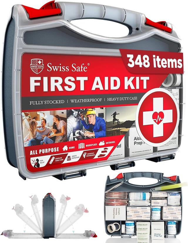 Product image of Swiss Safe 2-in-1 First Aid Kit for Car, Travel & Home, Businesses - Bonus Mini Kit for Medical Emergency Aid, Survival, Camping - FSA & HSA Eligible - 348 Pcs, Large Hardcase FAK