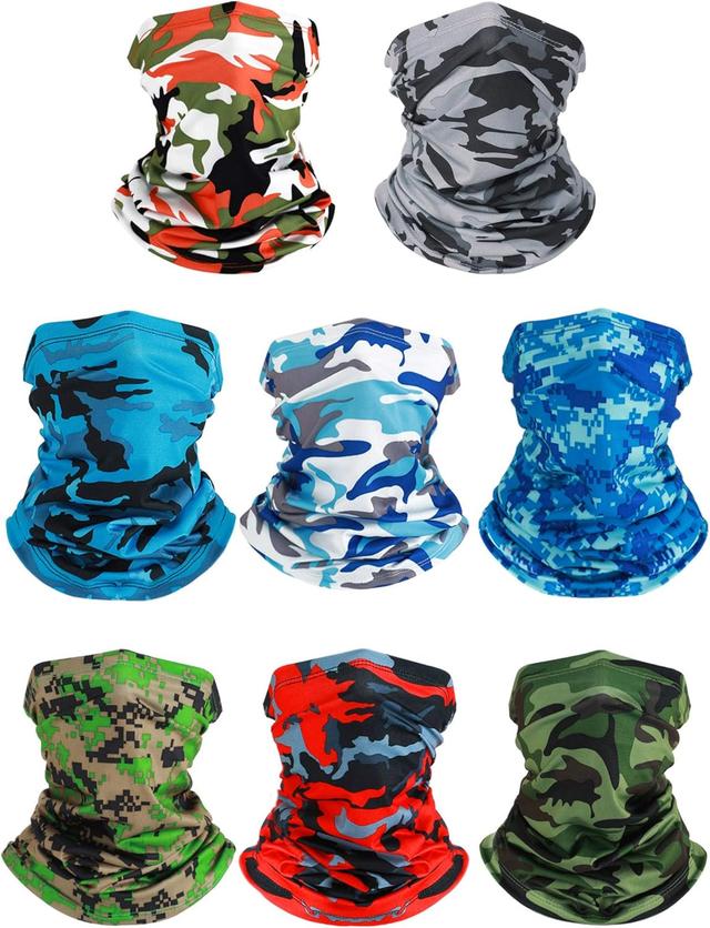 Product image of 8 Pcs Summer Camo Neck Gaiter Scarf Bandanas for Men Sun Hoods Balaclava Cooling Breathable Face Mask Outdoor Sports (Camo Style, Camouflage Color)