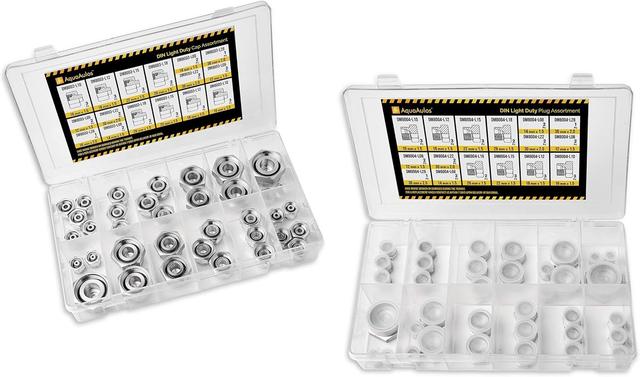Product image of 72 Pcs. DIN Light Duty Cap & Plug Assortment Hydraulic Adapter Fitting Kit Set, Galvanized Steel with Precision Threading