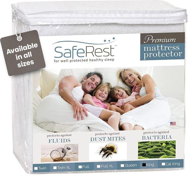 Product image of SafeRest 100% Waterproof King Size Mattress Protector - Fitted with Stretchable Pockets - Machine Washable Cotton Mattress Cover for Bed