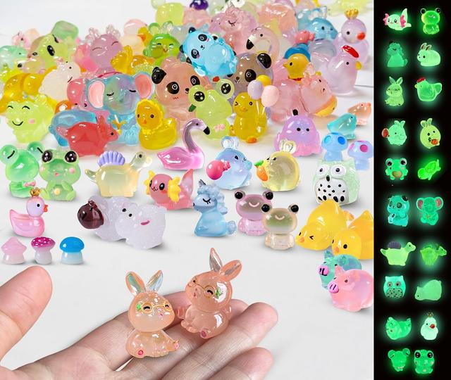 Product image of Luminous Mini Resin Animals 100 Pcs Tiny Animals Mini Ducks Owls Tiny Frogs Pandas Dinosaurs Small Birds Elephants Little Rabbits Glow in The Dark Garden Miniatures Fairy Garden Accessories