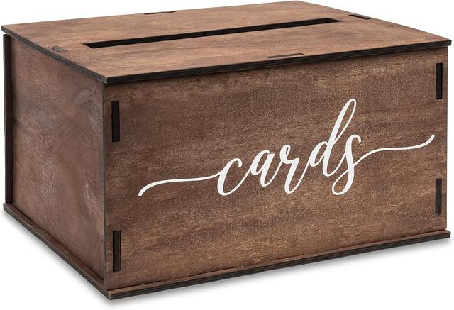 Product image of Wooden Wedding Card Box with Slot & Lid | Decorations for Reception for Wedding Gifts & Money | Baby & Bridal Shower, Graduation - Standard Size