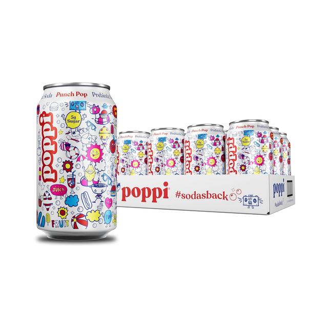 Product image of Poppi Sparkling Prebiotic Soda Beverage with Apple Cider Vinegar, Seltzer Water and Fruit Juice, Punch Pop, 12 Fl Oz, Pack of 12