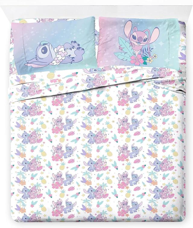 Product image of Jay Franco Disney Lilo and Stitch Full Size Sheet Set - Super Soft Kids 4 Piece Floral Bedding Set Features Angel - Microfiber Sheets Includes Reversible Pillow Covers