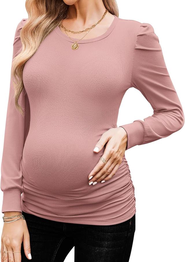 Product image of Ekouaer Women's Maternity Shirts Long Sleeve Pregnancy Tops Basic Ribbed Knit Pregnant Blouses