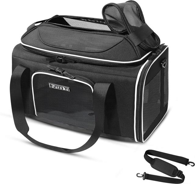 Product image of Petskd Top-Expandable Pet Carrier 17x11x9.5 Inches Alaska Airline Approved, Soft-Sided Carrier for Small Cats and Dogs with Locking Safety Zippers and Anti-Scratch Mesh(Black)