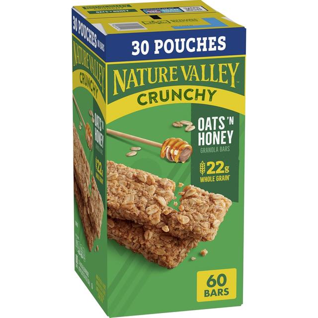 Product image of Nature Valley Crunchy Oats 'n Honey Granola Bars, 60 Bars, 44.7 OZ (30 Pouches)