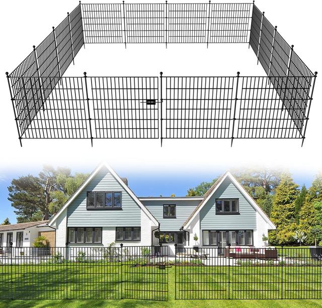 Product image of 15 Panels No Dig Decorative Outdoor Garden Fence with Gate for Yard, 32 in(H) X 35.4 ft(L) Animal Barrier Fencing Rustproof Metal Wire Panel Border for Dog, Rabbits, and Patio Temporary Ground Stakes