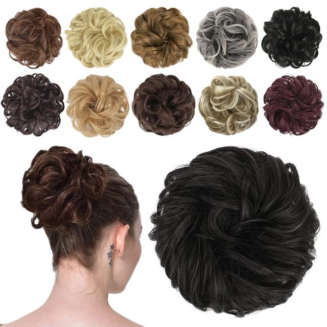 Product image of FESHFEN Messy Bun Hair Piece - Elastic Wavy Curly Hair Bun Scrunchies Extensions Synthetic Chignon Hairpieces for Women Girls, Black Brown 1 PCS