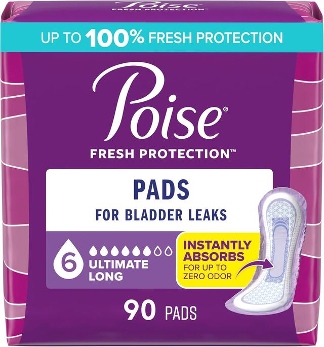 Product image of Poise Incontinence Pads & Postpartum Incontinence Pads, 6 Drop Ultimate Absorbency, Long Length, 90 Count