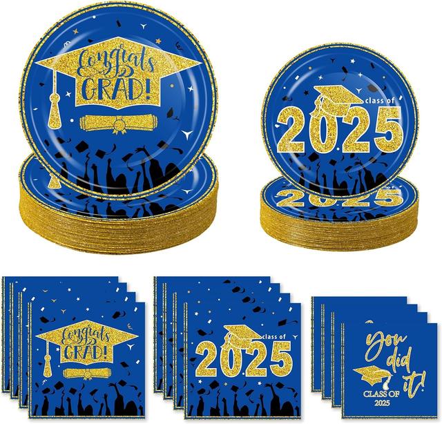 Product image of kockuu Graduation Party Plates and Napkins Blue and Gold 2025 Graduation Party Disposable Paper Plates and Napkins for for Class of 2025 Congrats Grad Party Decorations Supplies, Serves 50
