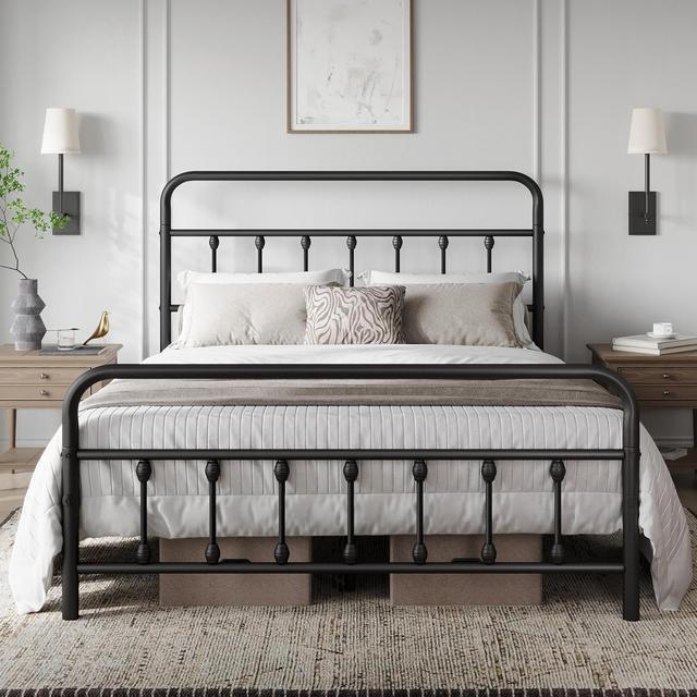 Product image of Yaheetech Classic Metal Platform Bed Frame Mattress Foundation with Victorian Style Iron-Art Headboard/Footboard/Under Bed Storage/No Box Spring Needed/Queen Size Black