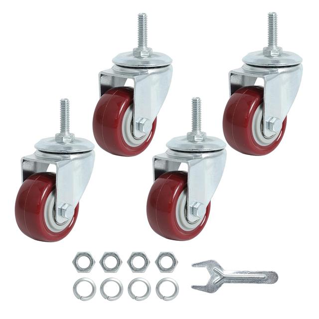 Product image of Finnhomy Swivel Caster Wheels 2 Inch Heavy Duty Threaded Stem Casters 1/4" - 20 x 1 Set of 4 for Wire Shelve Wheels PU Load Bearing 800 Lbs Anti-wear Smooth Casters, Red