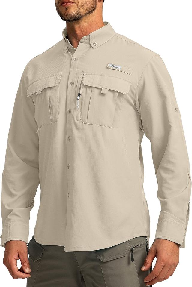 Product image of Men's Sun Protection Fishing Shirts Long Sleeve Travel Work Shirts for Men UPF50+ Button Down Shirts with Zipper Pockets