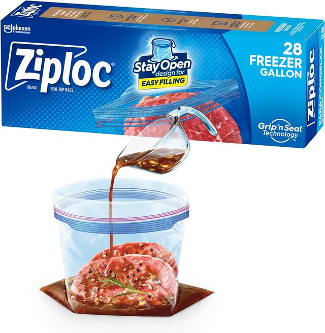 Product image of Ziploc Gallon Food Storage Freezer Bags, Stay Open Design with Stand-Up Bottom, Easy to Fill, 28 Count