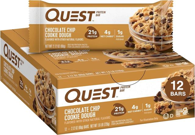 Product image of Quest Nutrition Chocolate Chip Dough Cookie Protein Bars, 21g Protein, 1g Sugar, 4g Net Carb, Gluten Free, Keto Friendy, 12 Count