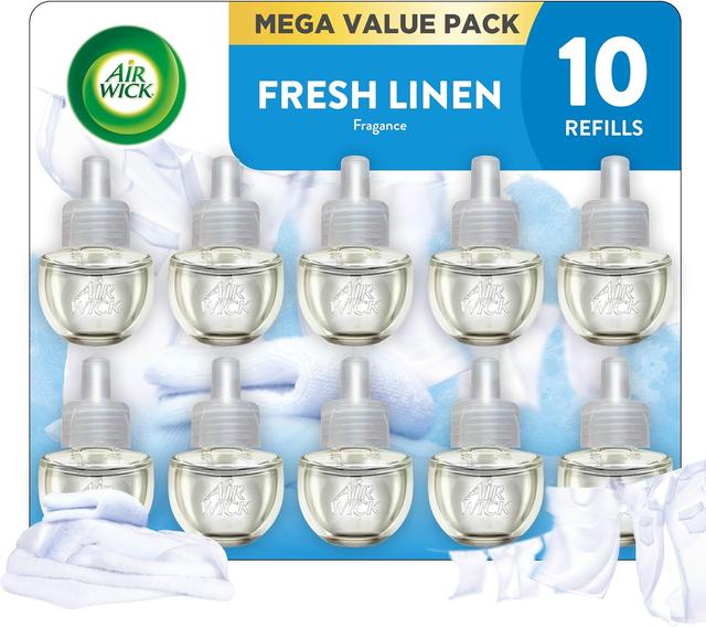 Product image of Air Wick Plug in Scented Oil Refill, 10ct, Fresh Linen, Air Freshener, Essential Oils, Eco Friendly Pack