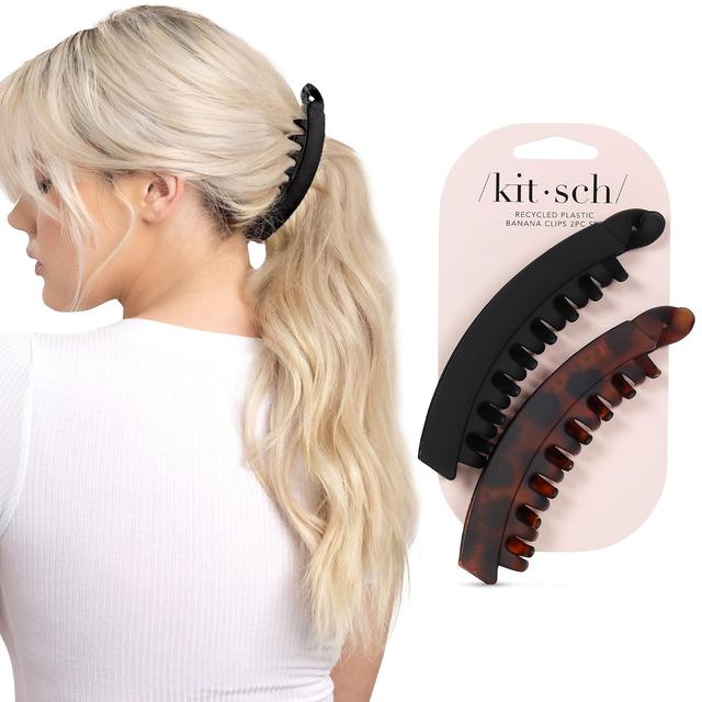 Product image of Kitsch Banana Clips for Women - Stylish Hair Clips for Thick Long & Curly Hair – No Slip Grip - Black & Brown, 2pcs