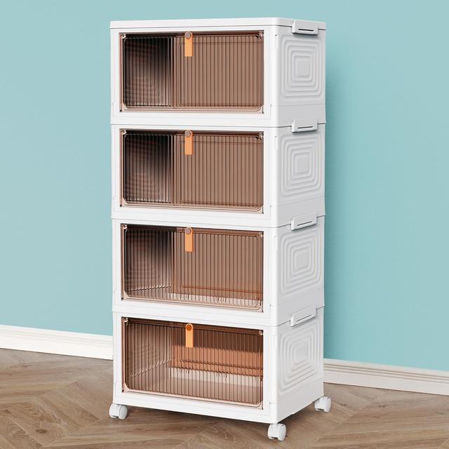 Product image of CTSNSLH 4 Tier Plastic Storage Bins and Boxes Organizer - Stackable with Lids for Bedroom, Living Room, Office - Foldable Containers