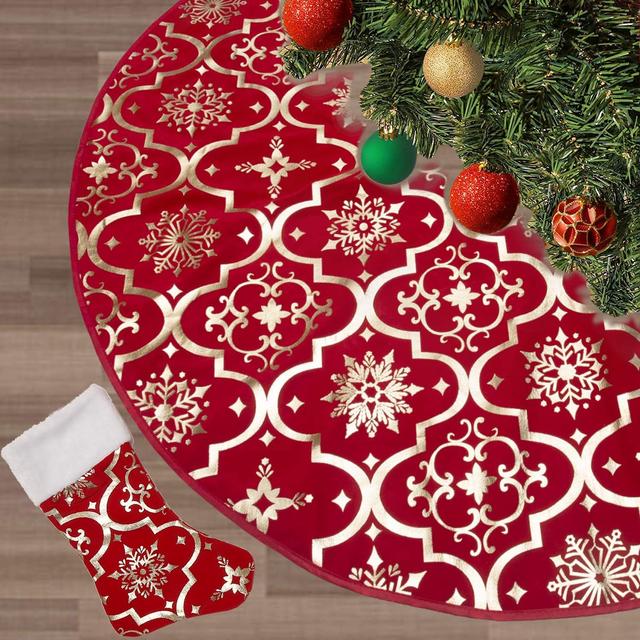 Product image of Flash World 36 Inch Large Christmas Tree Skirt Xmas Soft Cover Mat Decor Snowflake Collar Farmhouse Tree Skirt for Holiday Ornaments Party Home Indoor Decorations (Red, 48INCH)