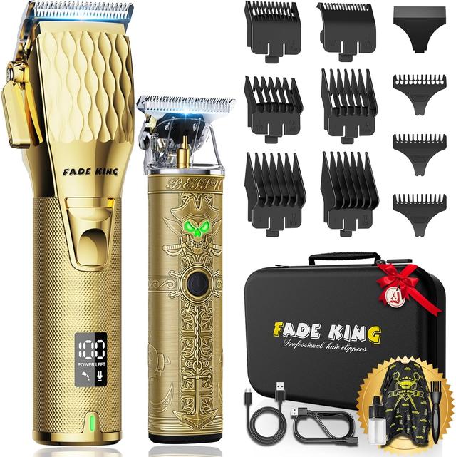 Product image of FADEKING® Professional Hair Clippers for Men - Cordless Hair Clippers, LCD Display Barber Clippers for Hair Cutting & Mens Grooming with Travel Case (Gold+Bronze)