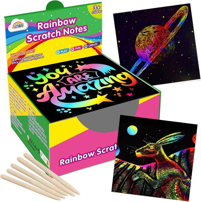 Product image of ZMLM Rainbow Scratch Paper Art Crafts Mini Notes Kids Gifts 4 5 6 7 8 9 10 Years Old Girls Boys Students Teens Classroom Prizes Supplies School Birthday Party Travel Toy