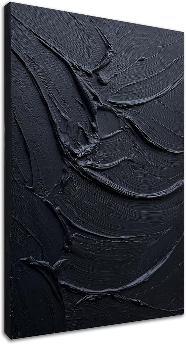 Product image of zoinart Hand Painted Thick Texture Black Minimalist Vertical Wall Art 24x36 Inches Black Oil Painting Contemporary Art Oil on Canvas Home Office Corridor Wall Art