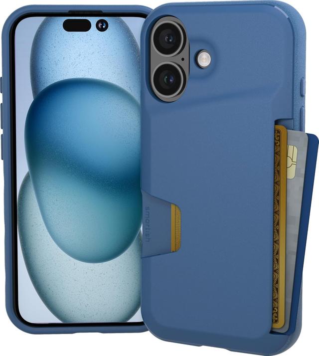 Product image of Smartish® iPhone 16 Wallet Case - Wallet Slayer Vol. 1 [Slim + Protective] Credit Card Holder - Drop Tested Hidden Flip Card Slot Cover Compatible with Apple iPhone 16 - Blues on The Green