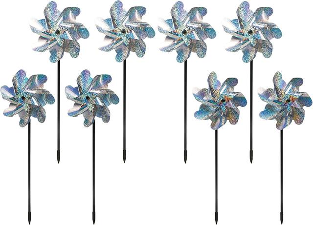 Product image of Homarden BIRD BLINDER Premium Repellent Pin Wheels - Sparkly Holographic Wheel Spinners, Scare Birds & Pests - Easy Assembly - Heat-Resistant - 8-Piece Set for Outdoor Garden Decor