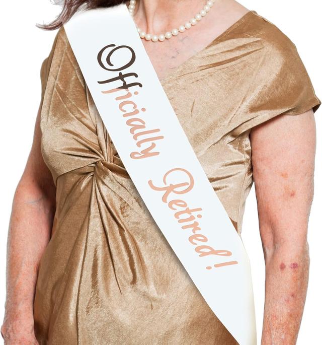 Product image of Officially Retired Elegance Sash - Rose Gold Foil Retirement Sash for Both Women and Men with Rose Gold Safety Pin. Perfect for Retirement Parties, Events, and Thoughtful Novelty Gifts by JPACO