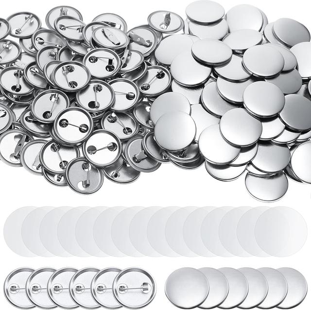 Product image of 600 Pieces Blank Button Making Supplies Round Badge Parts Metal Pin Button Kit for Badge Make Machine, Including Metal Shells Back Cover and Clear Film(1 Inch)