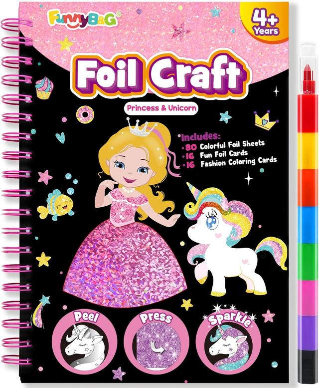 Product image of FUNNYB&G Foil Art Craft Activity for Kids - Gift for Girls Crafts for Kids Fun Art Supplies DIY Creative Travel Toy, Birthday Gift Party Favor Toys for Girls Boys 4 5 6 7 8 9 Years Old(Princess)