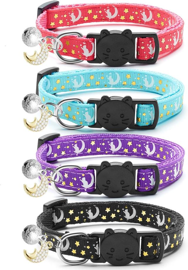Product image of 4 PCS Breakaway Cat Collars with Bell Moons Stars,Kitten Collar and Adjustable with Pendant Glow,Cute Kitty Collar for Girl Boy Cats,Pet Gifts,Accessories(4 Colors)