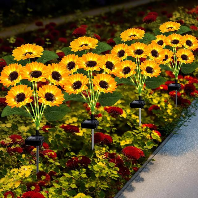 Product image of Solar Lights Outdoor Garden Decor,4 Pack with 24 Sunflower Lights,Solar Flowers Lights Waterproof,Birthday Gifts for Mom Women Grandma,Outside Decorative Stakes Light for Landscape Yard Patio Lawn