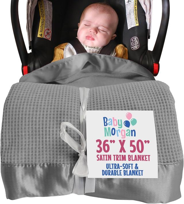 Product image of Blankets - Thermal Waffle Warm Baby Blanket for Crib - Soft and Cozy Baby Crib Blanket for Nursery, Stroller, or Naptime Comfort - Ideal Shower Gift - Gray, Satin Trim (36" x 50")