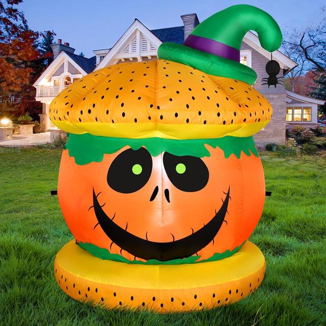 Product image of 4FT Halloween Inflatable Hamburger Pumpkin Holiday Yard Outdoor Decorations, Adorable Blow up Hamburger Pumpkin Festival Decor with Bright LED Lights Suitable for Garden Lawn Indoor Home Party Decor