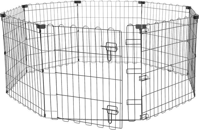 Product image of Amazon Basics Foldable Octagonal Metal Exercise Puppy / Dog Playpen - Indoor/Outdoor, Single Door, Extra Small (8 Panels, 24 x 24), Easy to assemble and store, 24" - Puppy, Black