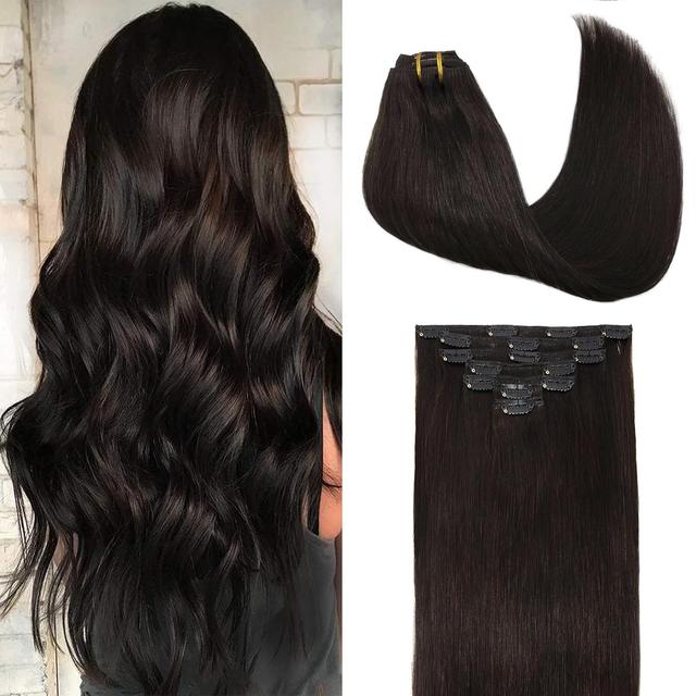 Product image of GOO GOO Clip in Hair Extensions Real Human Hair, Remy Human Hair Extensions Clip ins for Women, Natural Human Hair, 12inch 85g 7Pcs, 2 Dark Brown