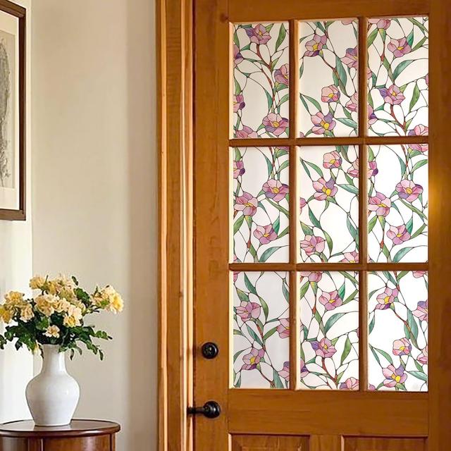 Product image of 15 Sheets 5.98" X 12.01" Stained Glass Window Film, Decorative Window Film for Home, Static Cling, Removable Non-Adhesive, Floral Dream