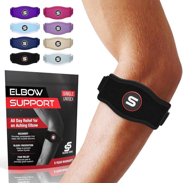 Product image of Sleeve Stars Tennis Elbow Brace for Women - Adjustable Tennis Elbow Strap, Golfers Elbow Brace for Men, Counterforce Brace for Tennis Elbow for Tendonitis Relief, Fits 9"-23" (Single/Black)