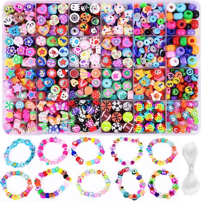 Product image of 1000PCS Polymer Clay Beads Bracelet Making kit, 24 Style Cute Fun Beads Fruit Flower Animal Cake Butterfly Heart Beads Charms for Jewelry Necklace Earring Making DIY Accessories for Women Girls
