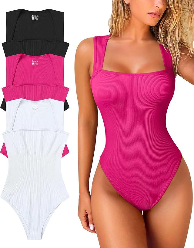Product image of OQQ Women's 3 Piece Bodysuits Sexy Ribbed Strappy Square Neck Sleeveless Tummy Control Tank Tops Bodysuits