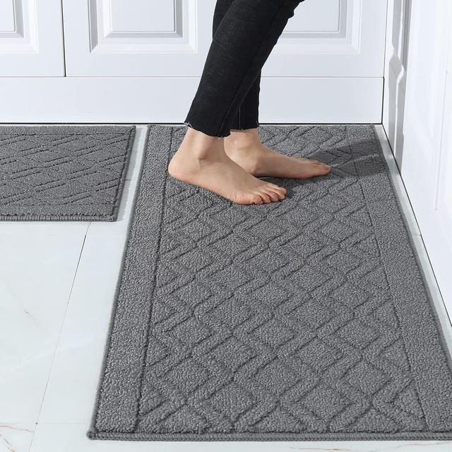 Product image of COSY HOMEER 48x20 Inch/30X20 Inch Kitchen Rug Mats Made of 100% Polypropylene 2 Pieces Soft Kitchen Mat Specialized in Anti Slippery and Machine Washable (Grey)