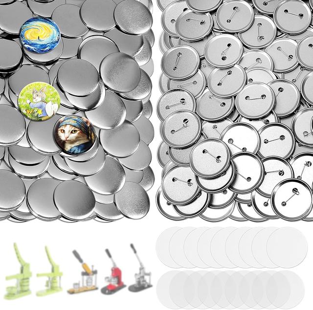 Product image of 200 Set 2.28 Inch Button Maker Supplies, 58mm Approx. 2.25 In Metal Blank Button Badge Parts with Blank Paper& Clear Film for Button Maker Machine, Pin Maker, and Badge Press